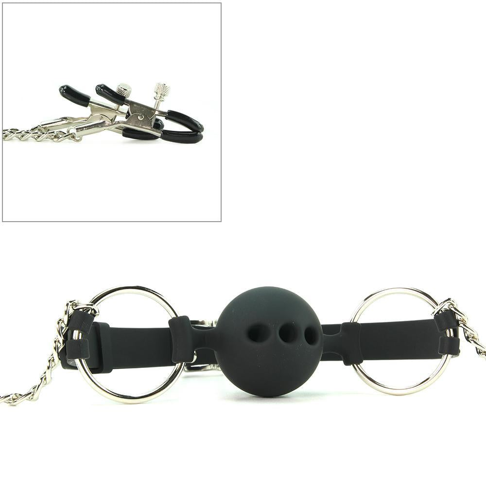 Hinder Breathable Ball Gag & Nipple Clamps - Sex Toys Vancouver Same Day Delivery