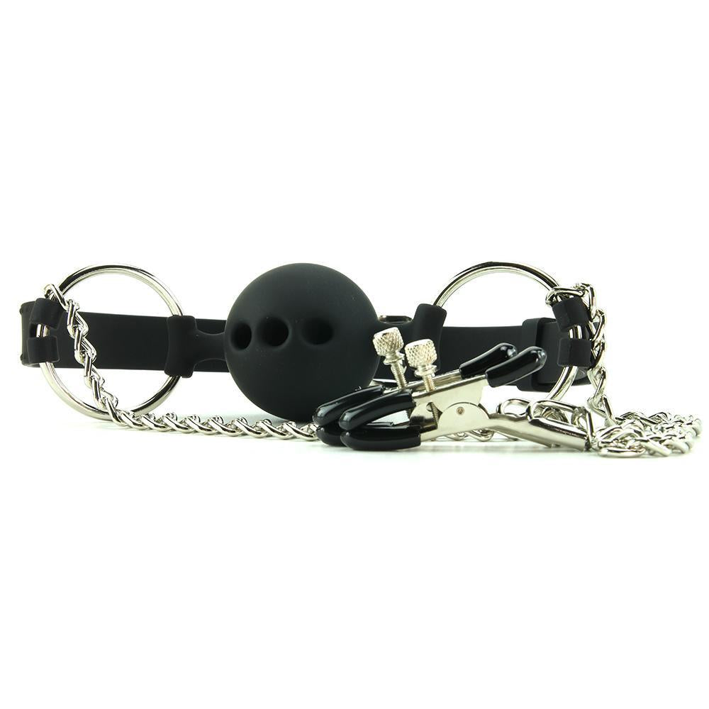 Hinder Breathable Ball Gag & Nipple Clamps - Sex Toys Vancouver Same Day Delivery