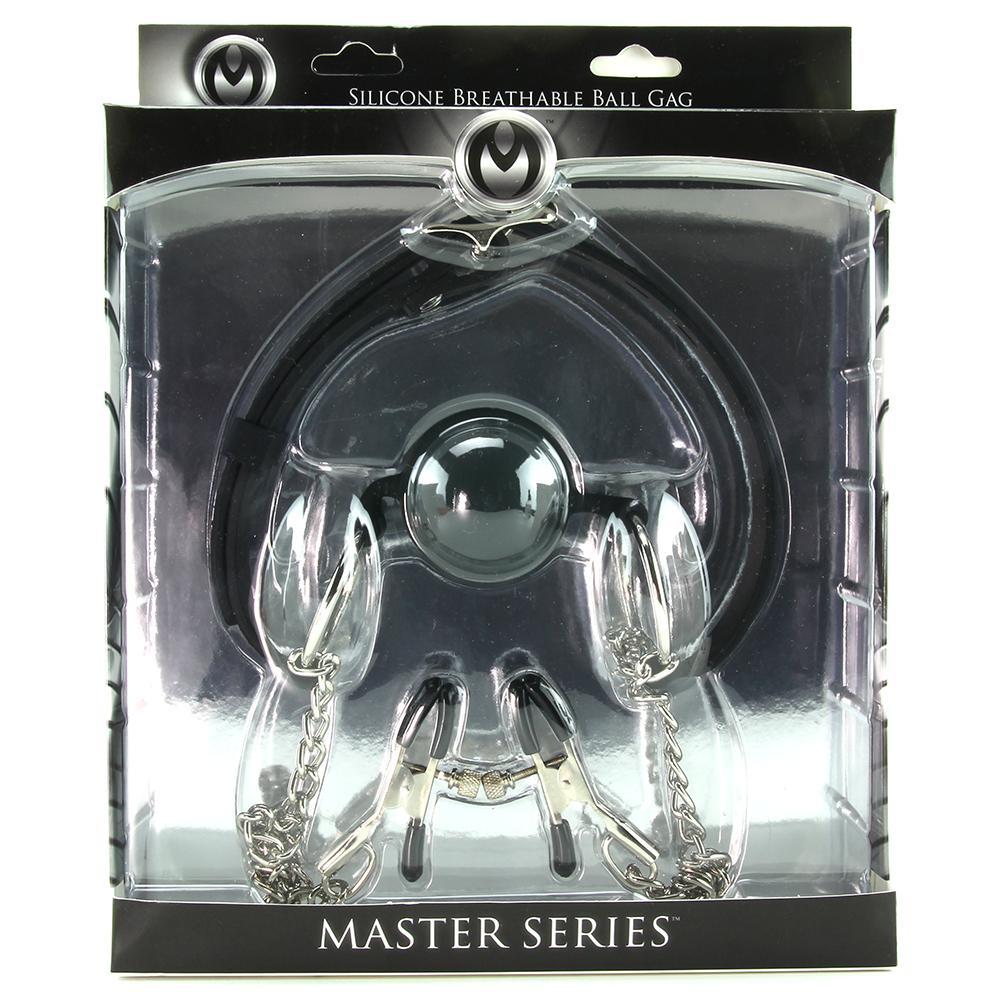 Hinder Breathable Ball Gag & Nipple Clamps - Sex Toys Vancouver Same Day Delivery