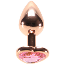 Load image into Gallery viewer, Small Aluminum Plug with Pink Heart Gem in Rose Gold
