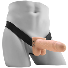 Load image into Gallery viewer, 7 Inch Hollow Vibrating Strap-On with Balls in Vanilla
