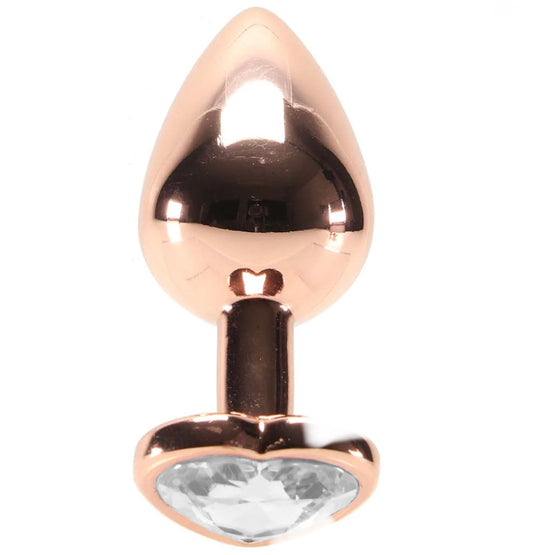 Medium Aluminum Plug with Clear Heart Gem in Rose Gold