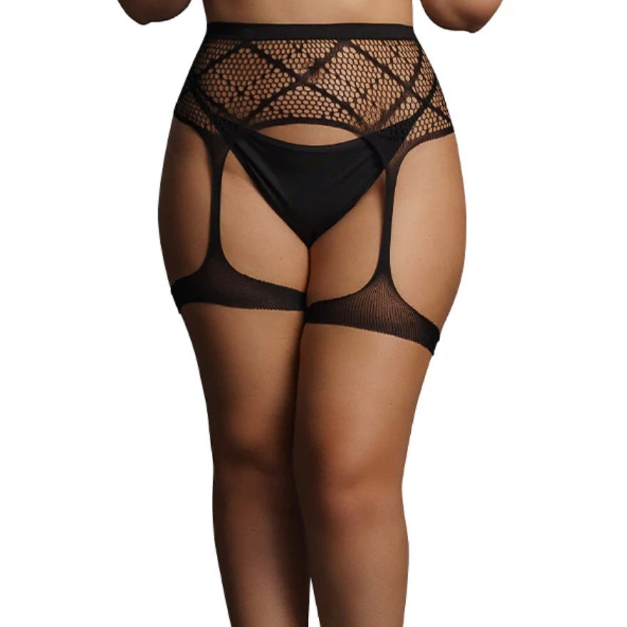 Le Désir Black Striped Fishnet Garterbelt