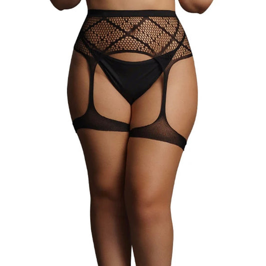 Le Désir Black Striped Fishnet Garterbelt