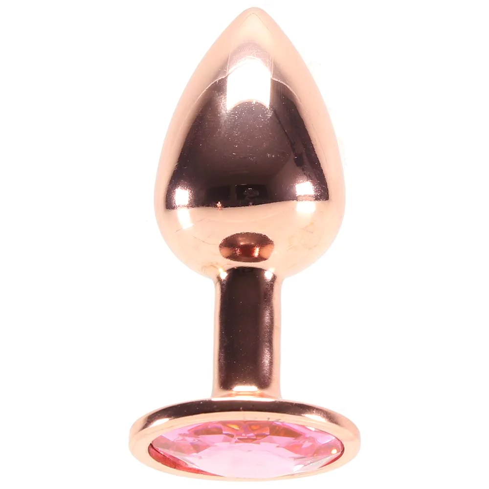 Small Aluminum Plug with Pink Gem in Rose Gold